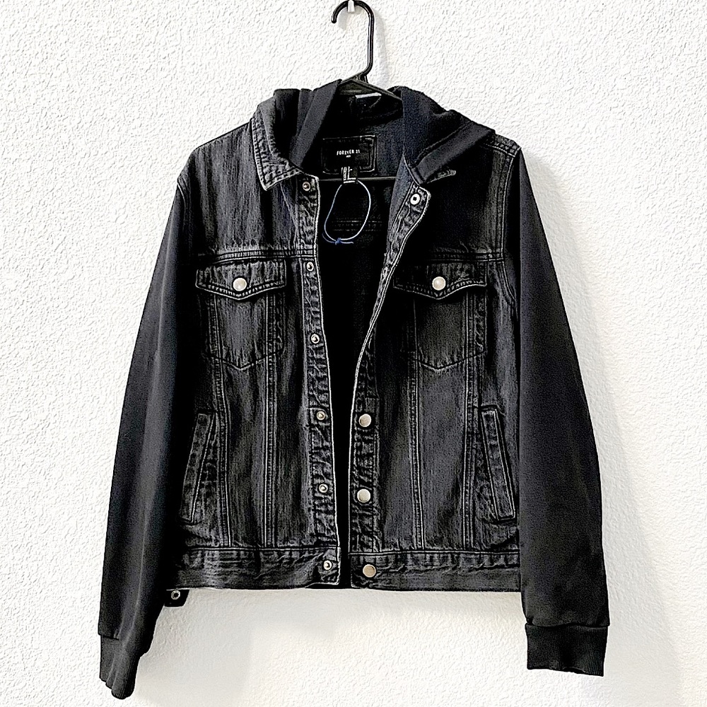 Forever 21 Men Black Hoodie Jacket